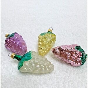 Lot 4 Blown Glass Purple Pink Yellow Grapes Vintage Christmas Ornament Colum bia
